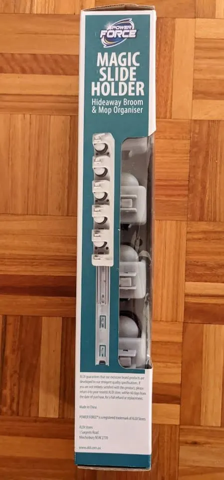 Magic Slide Holder hideaway 5 position Mop Broom organiser NEW in box