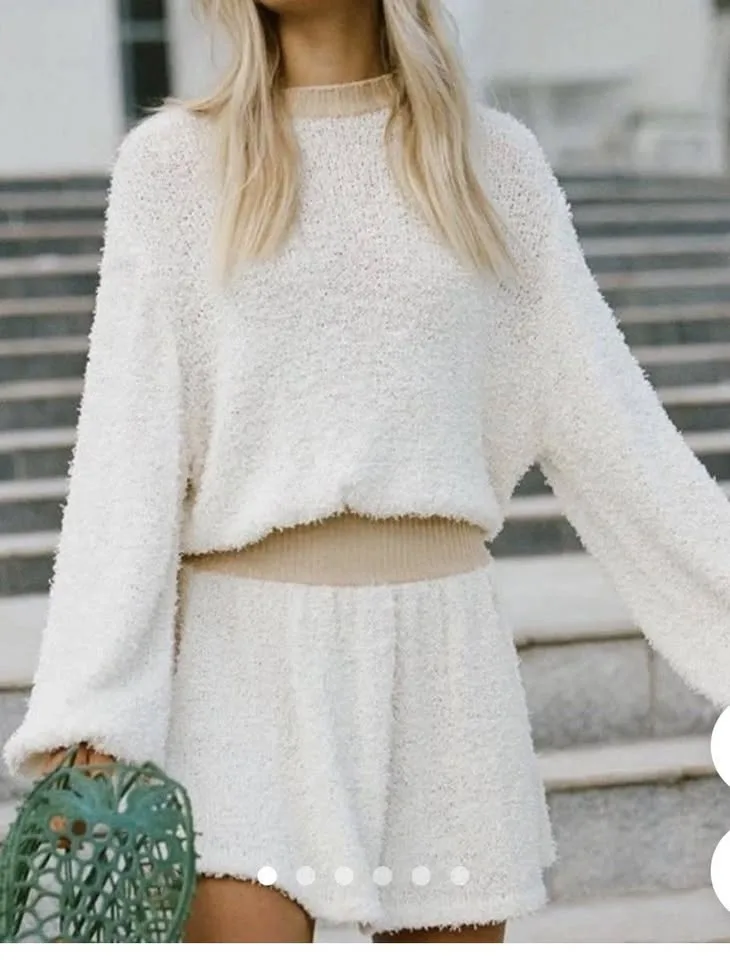 Sabo Skirt Cream Fluffy Boucle Knit Liza Dress L New With Tags — photo 3