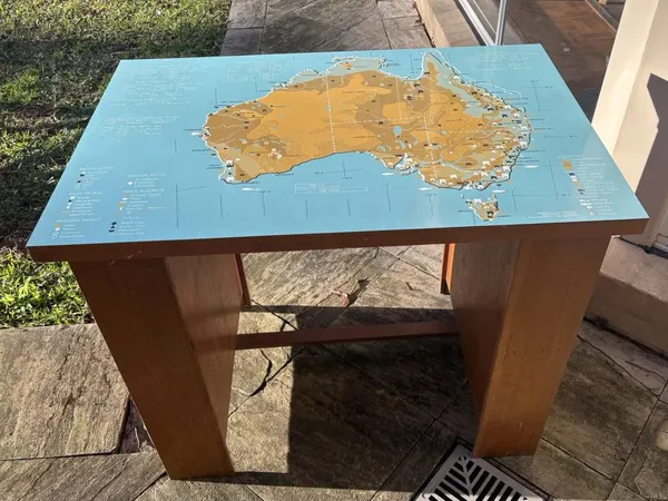 Vintage Retro MCM Australia Map Desk Timber With Side Shelves Laminate Top 1970