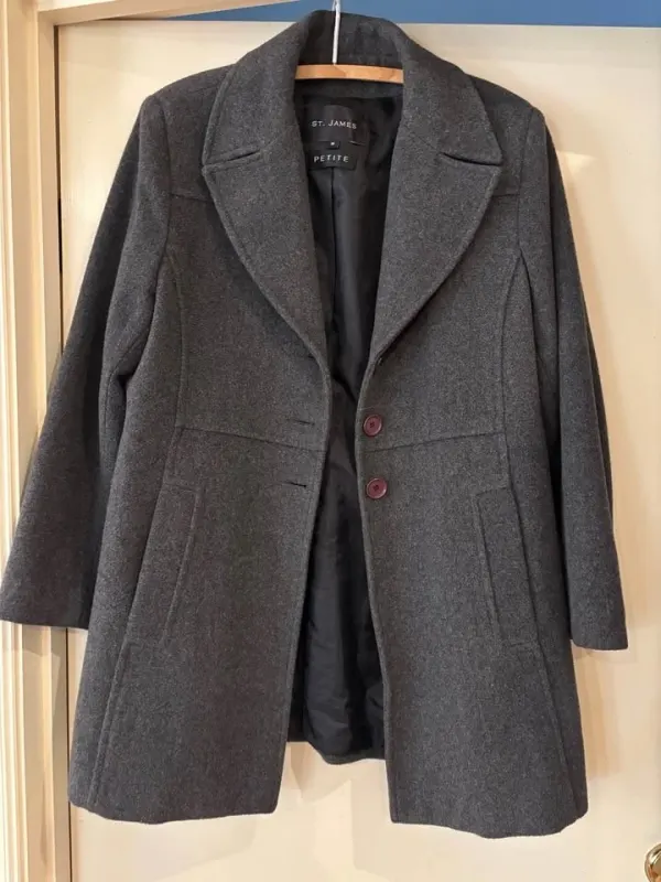 St James Petite size 16 Wool cashmere flannel coat fully lined pockets VG Cond