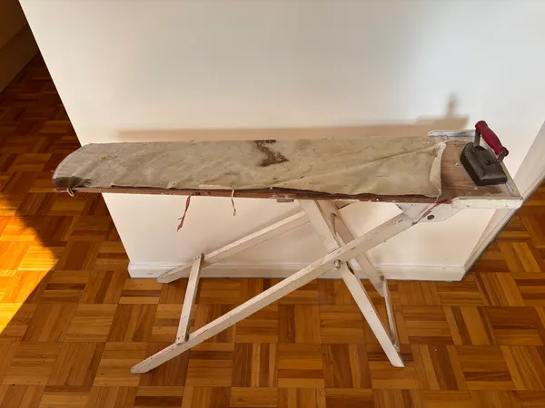 Genuine Antique Children’s Wooden Ironing Board + Vintage cast Iron