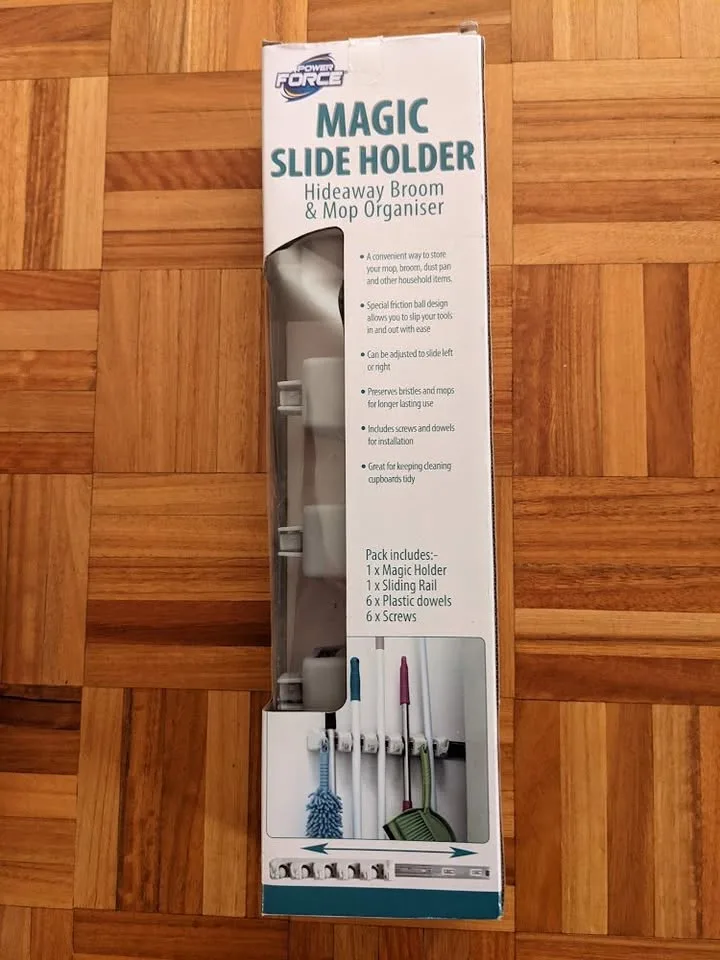 Magic Slide Holder hideaway 5 position Mop Broom organiser NEW in box — photo 3