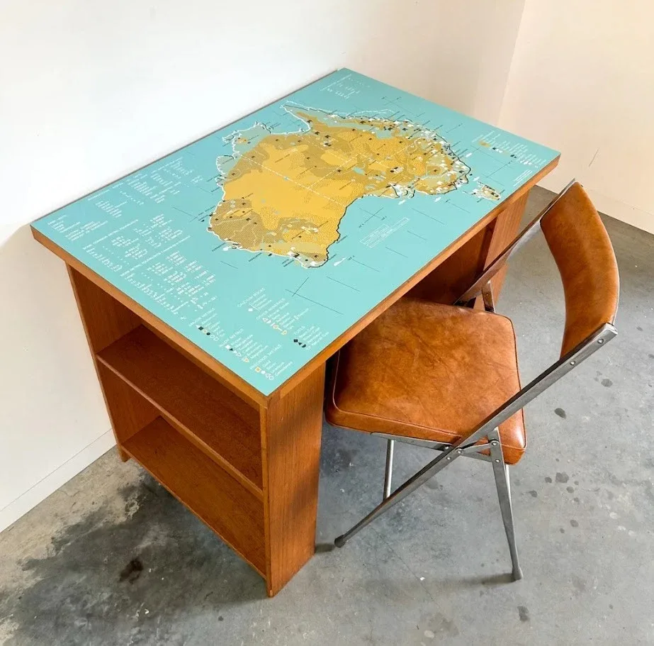 Vintage Retro MCM Australia Map Desk Timber With Side Shelves Laminate Top 1970 — photo 5