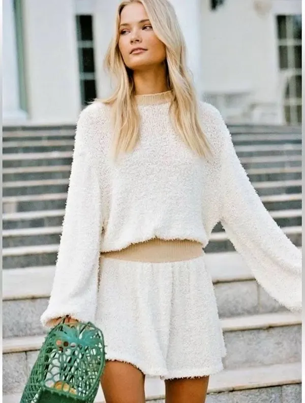 Sabo Skirt Cream Fluffy Boucle Knit Liza Dress L New With Tags