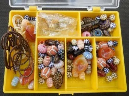 Vintage unused 1970s box of beads and jewellery making supplies