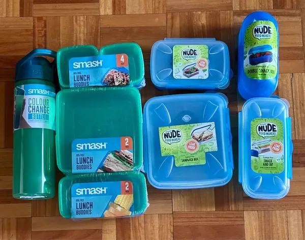 NEW Bulk x 13 Smash and Nude Food lunch and snack boxes and colour change bottle