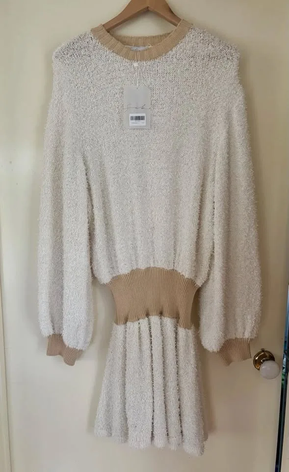 Sabo Skirt Cream Fluffy Boucle Knit Liza Dress L New With Tags — photo 6