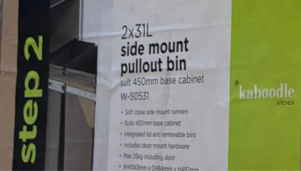 Kaboodle 2 x 31L Grey Side Mount Pullout Kitchen Bins new in box — photo 2