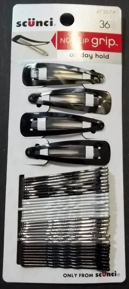 Scunci No Slip Grip 4 Snap Clips & 32 Bobby Pins All Day Hold Brand NEW