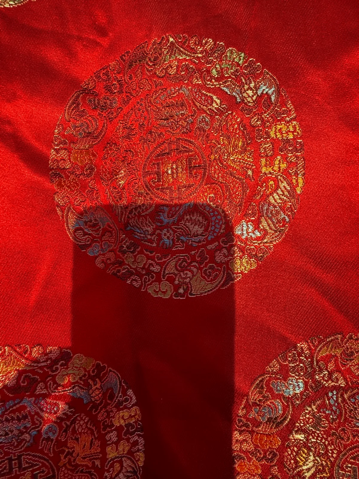Vintage Double Peach 100% Silk Chinese Brocade Kimono Robe Dressing Gown Red Gol — photo 4