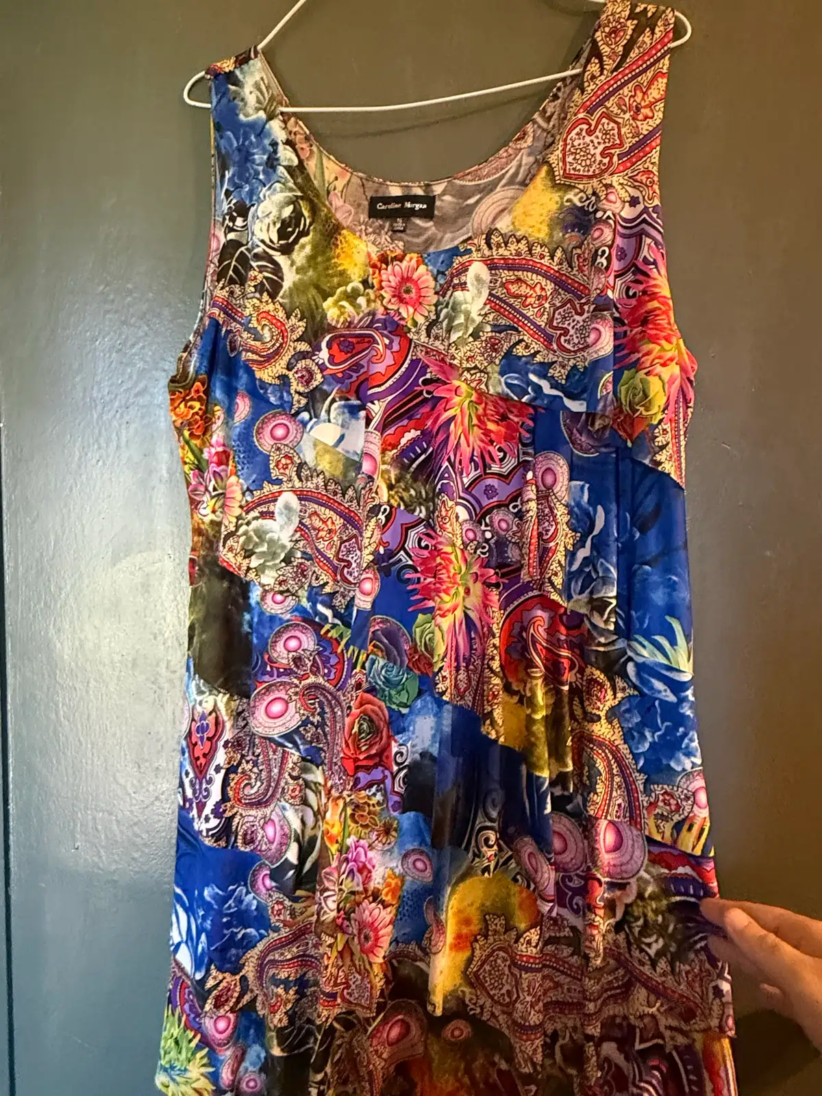 Caroline Morgan Paisley Floral Tiered Ruffle Dress Blue Multi Sleeveless Size 16 – photo 4