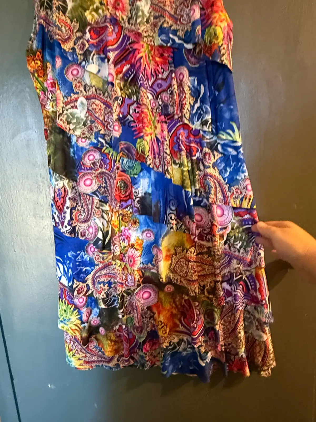 Caroline Morgan Paisley Floral Tiered Ruffle Dress Blue Multi Sleeveless Size 16 – photo 5
