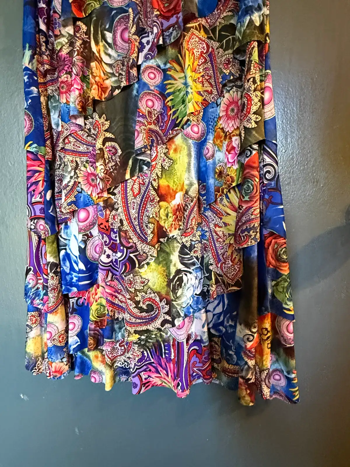 Caroline Morgan Paisley Floral Tiered Ruffle Dress Blue Multi Sleeveless Size 16 – photo 6