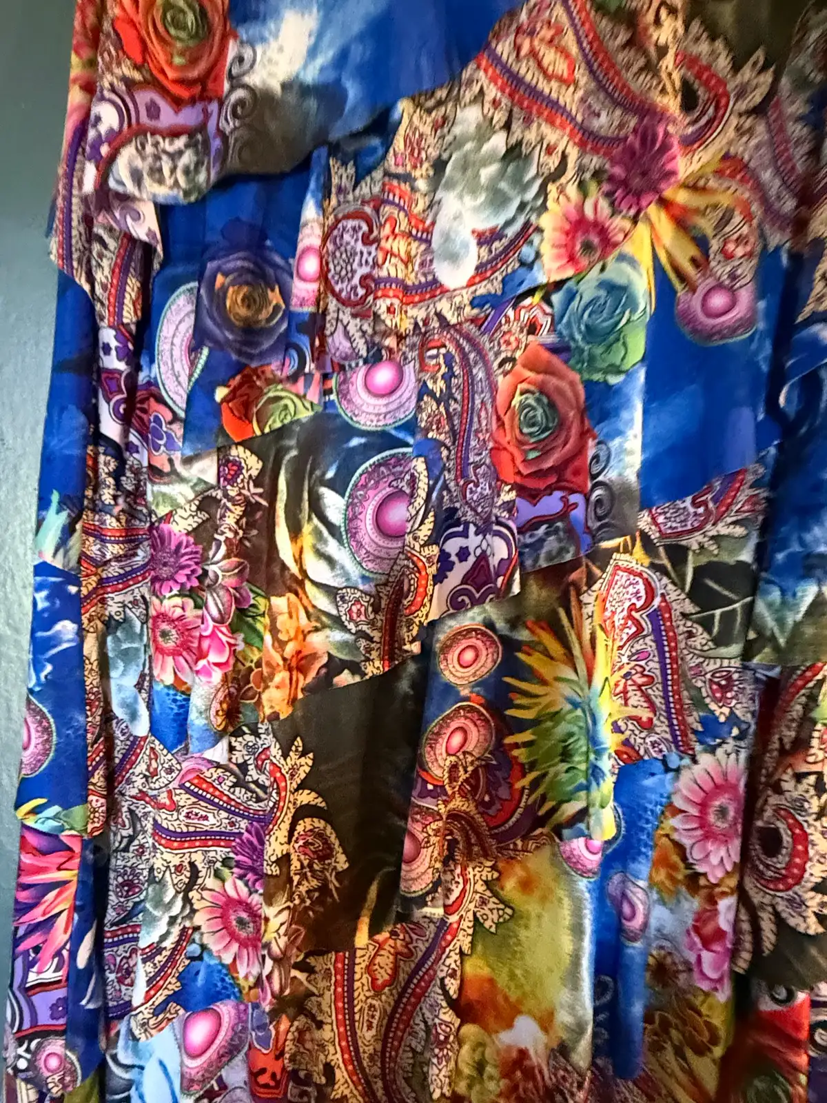 Caroline Morgan Paisley Floral Tiered Ruffle Dress Blue Multi Sleeveless Size 16 – photo 9