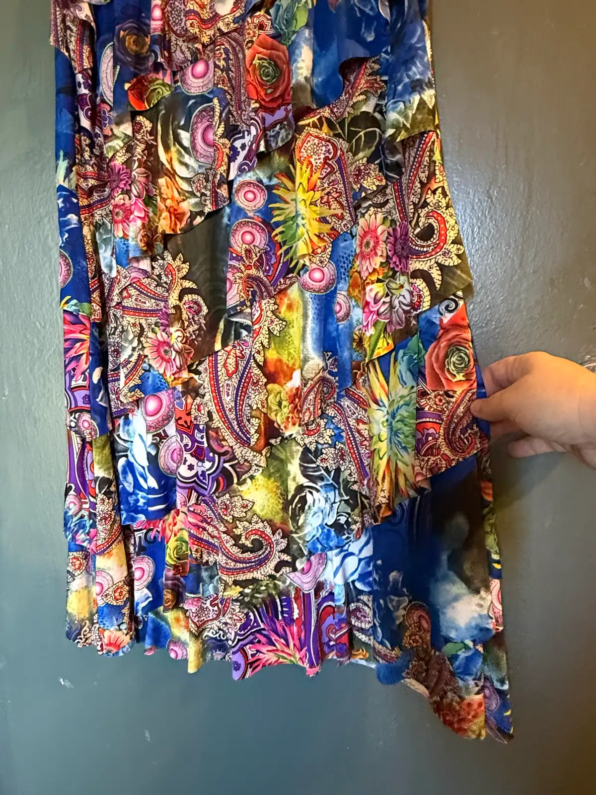 Caroline Morgan Paisley Floral Tiered Ruffle Dress Blue Multi Sleeveless Size 16 – photo 8