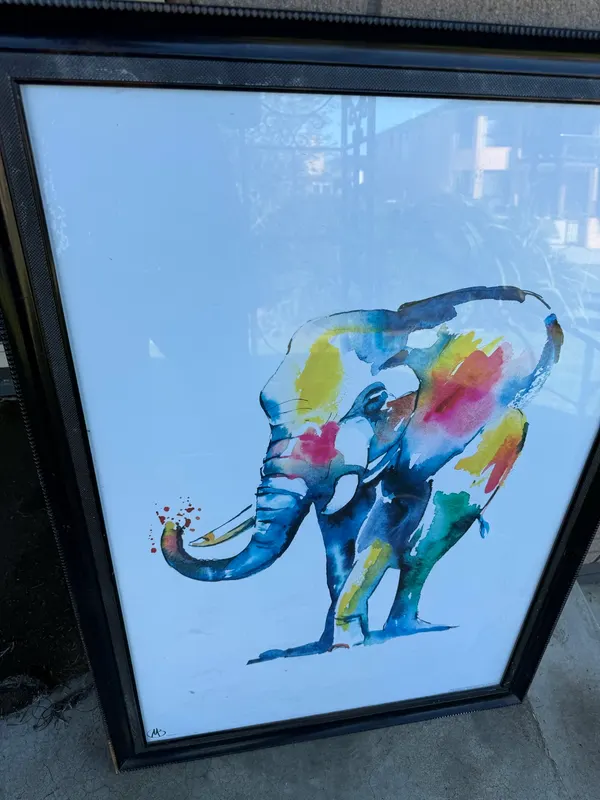 Large Framed Colorful Watercolor Elephant Art Print – Matteo Berna