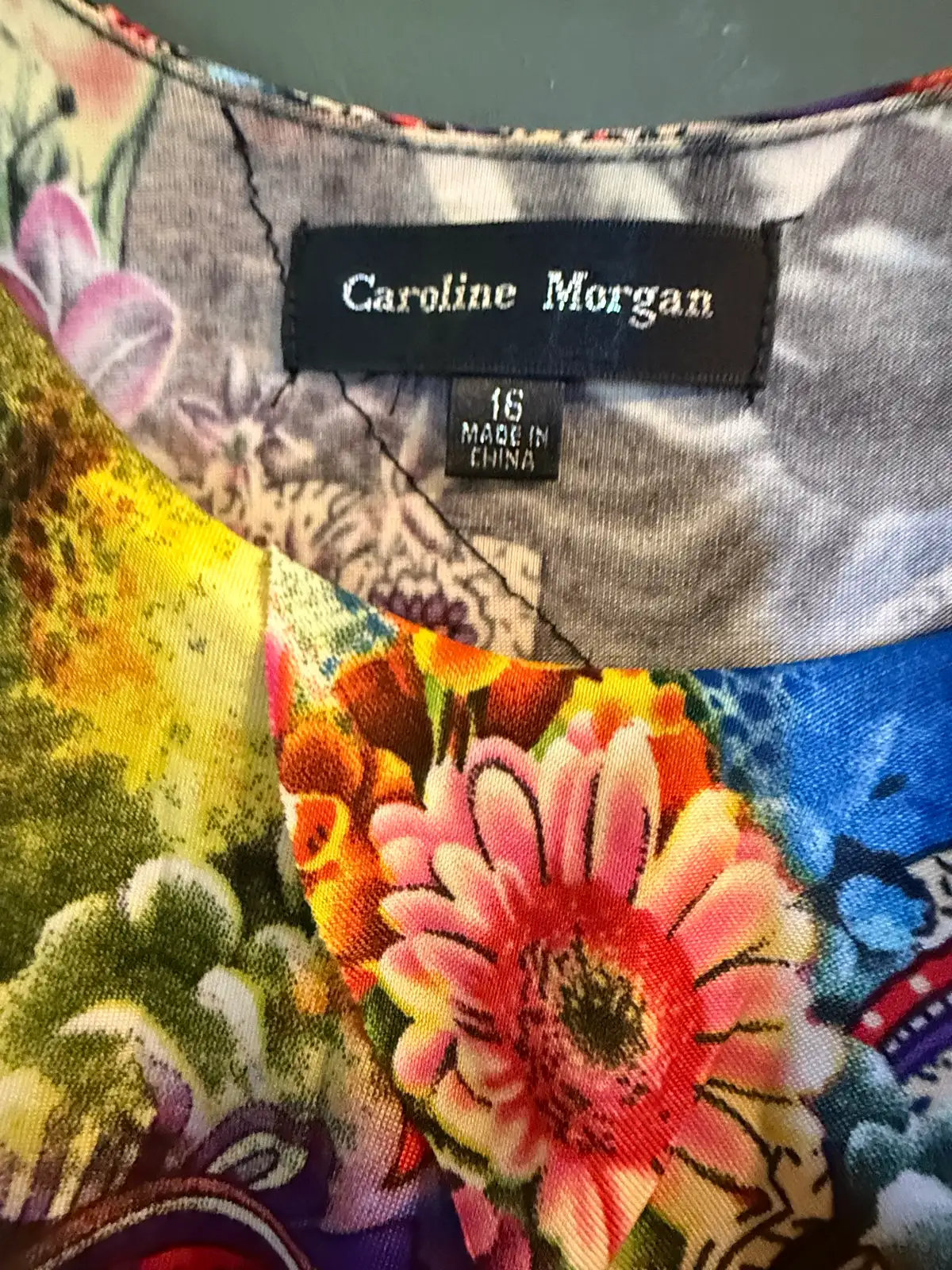 Caroline Morgan Paisley Floral Tiered Ruffle Dress Blue Multi Sleeveless Size 16 – photo 2
