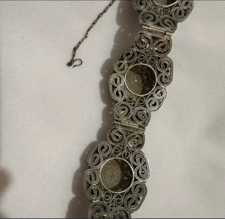 Vintage Chinese Export Silver Filigree Turquoise Panel Bracelet - Stamped – photo 3