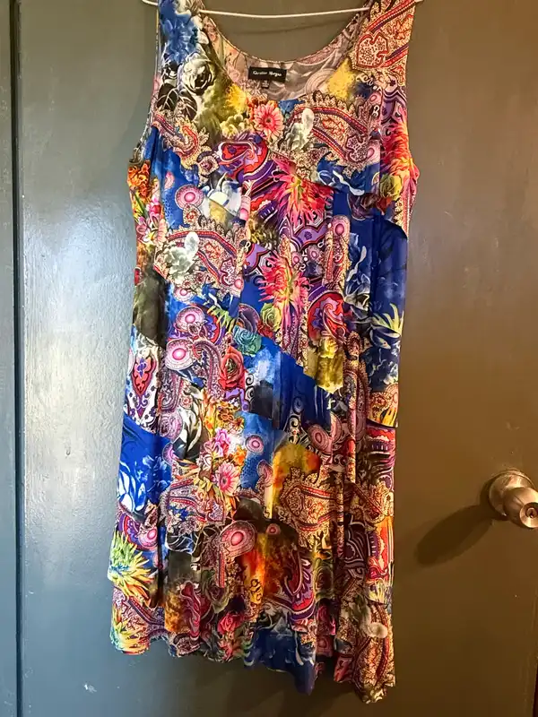 Caroline Morgan Paisley Floral Tiered Ruffle Dress Blue Multi Sleeveless Size 16