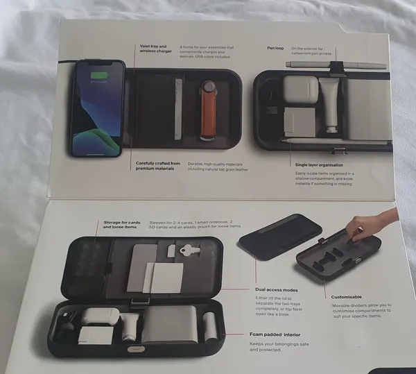 Orbitkey Nest – Black Leather Desk Organiser with Wireless Charger – BRAND NEW I