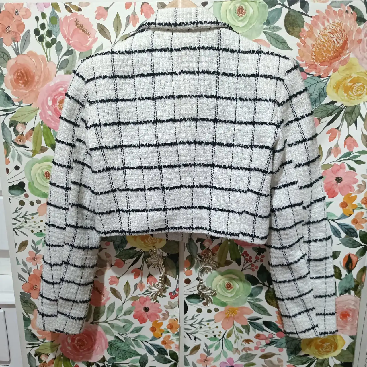 Zara S Black White Tweed Jacket Cropped Boucle Pocket Blazer Office Cute KO – photo 3