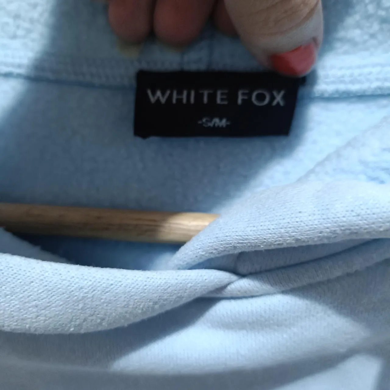 White Fox Society Blue Pullover Hoodie Fleece Cotton Logo Size S/M Pastel Jumper – photo 4