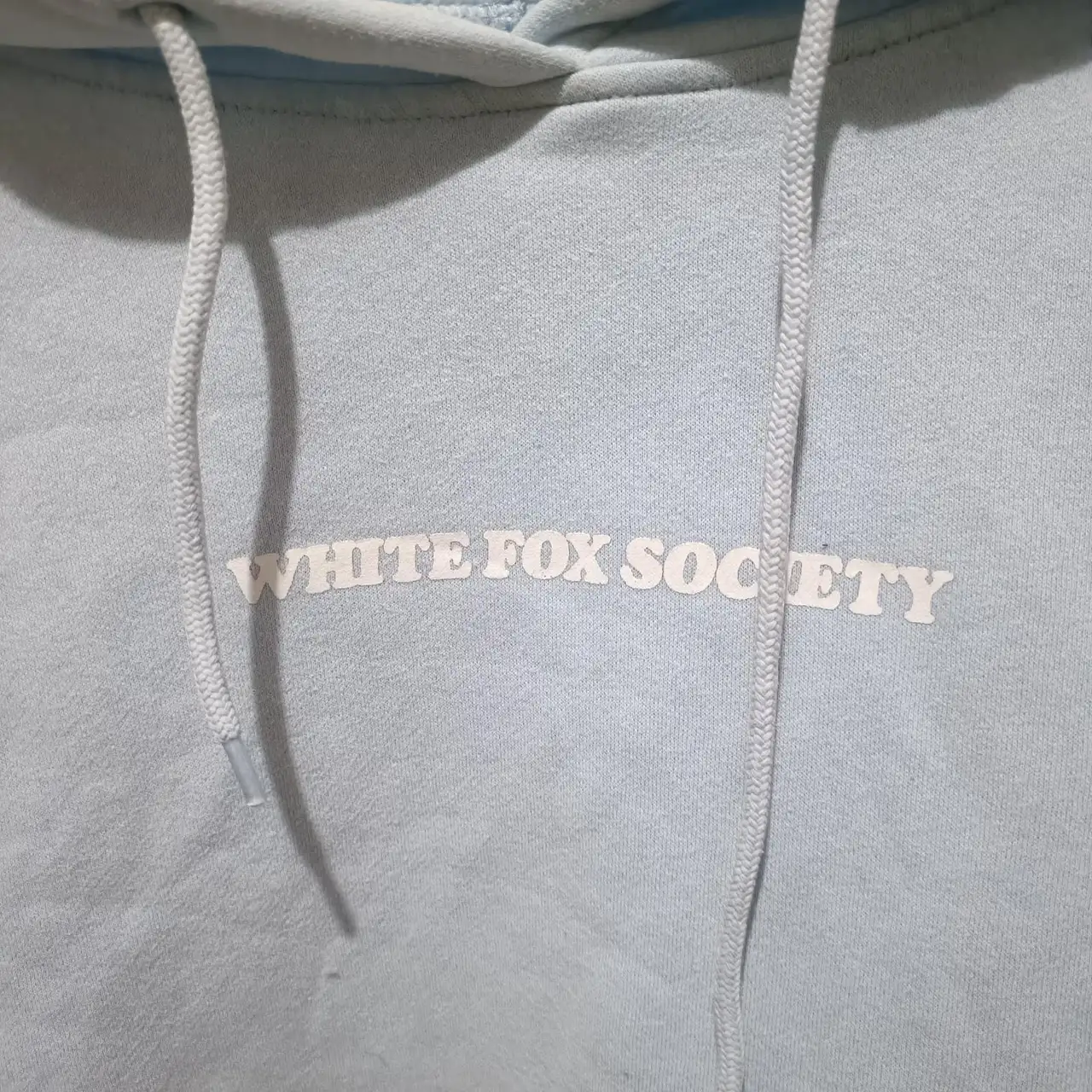 White Fox Society Blue Pullover Hoodie Fleece Cotton Logo Size S/M Pastel Jumper – photo 3
