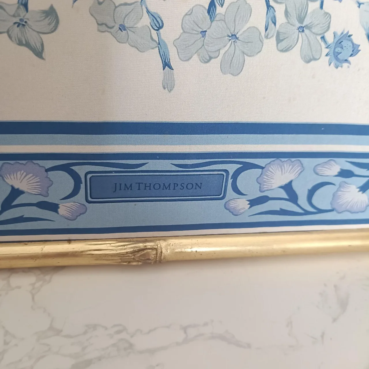 Framed Jim Thompson Vintage 100% Silk 42cm Square Scarf Floral Art Delft Blue – photo 2