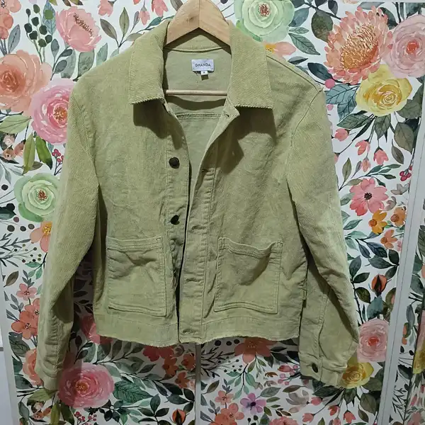 Ghanda Green Corduroy Jacket Size S 8 Shacket Casual Pockets Cute