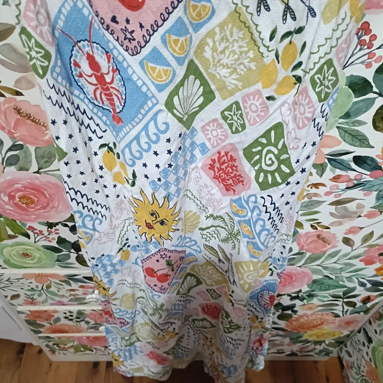Ally M Abstract Loud Print Italy Dress Maxi Linen Blend Sun Cherry Lobster – photo 3