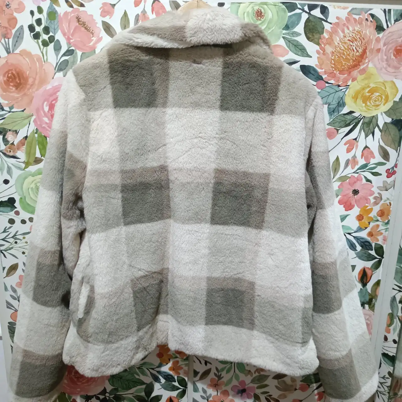 Ava & Ever Shacket Jacket 14 Faux Fur Teddy Coat Collared Pockets Checkered – photo 4