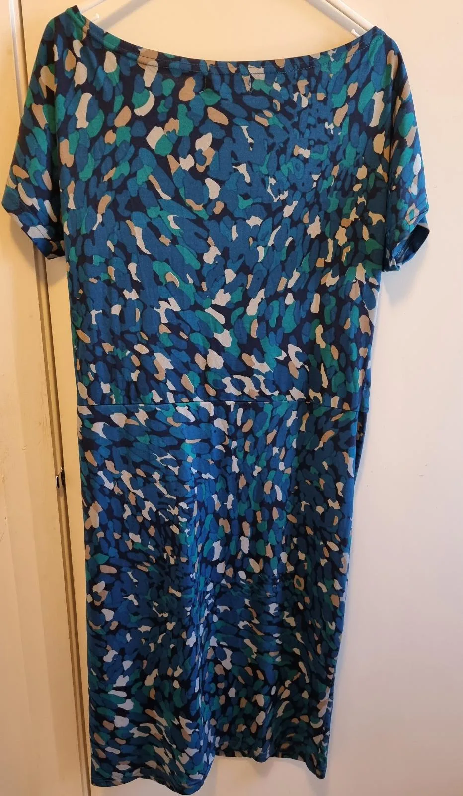 Blue, green and beige pattern midi dressBlue, green and beige pattern midi dress – photo 2
