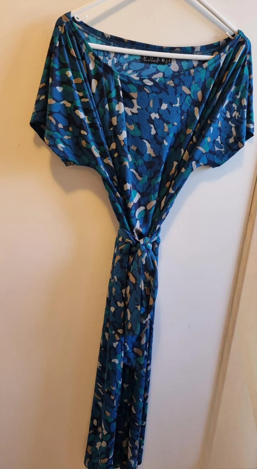 Blue, green and beige pattern midi dressBlue, green and beige pattern midi dress – photo 3