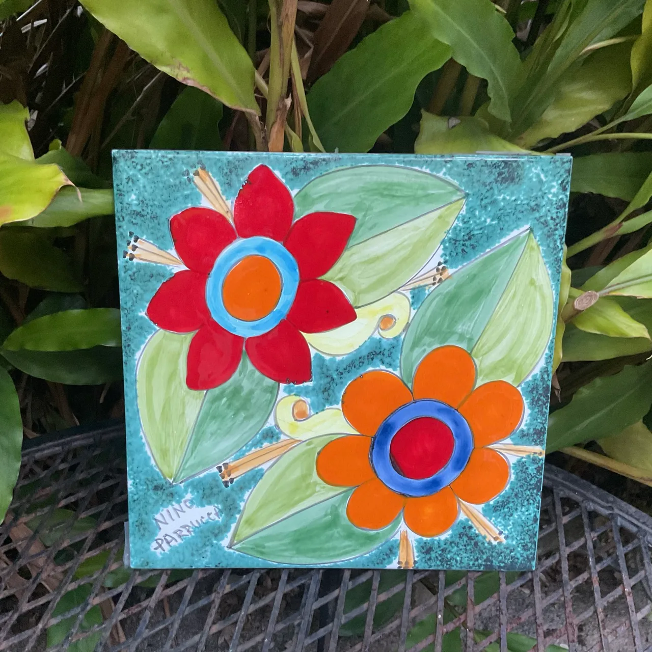 4 DIFFERENT HAND PAINTED CERAMIC TILES BY ITALIAN ARTIST NICO PARUCCI/LIKE NEW — photo 6