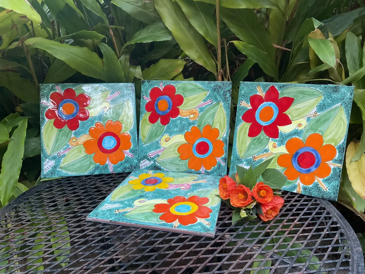 4 DIFFERENT HAND PAINTED CERAMIC TILES BY ITALIAN ARTIST NICO PARUCCI/LIKE NEW — photo 3