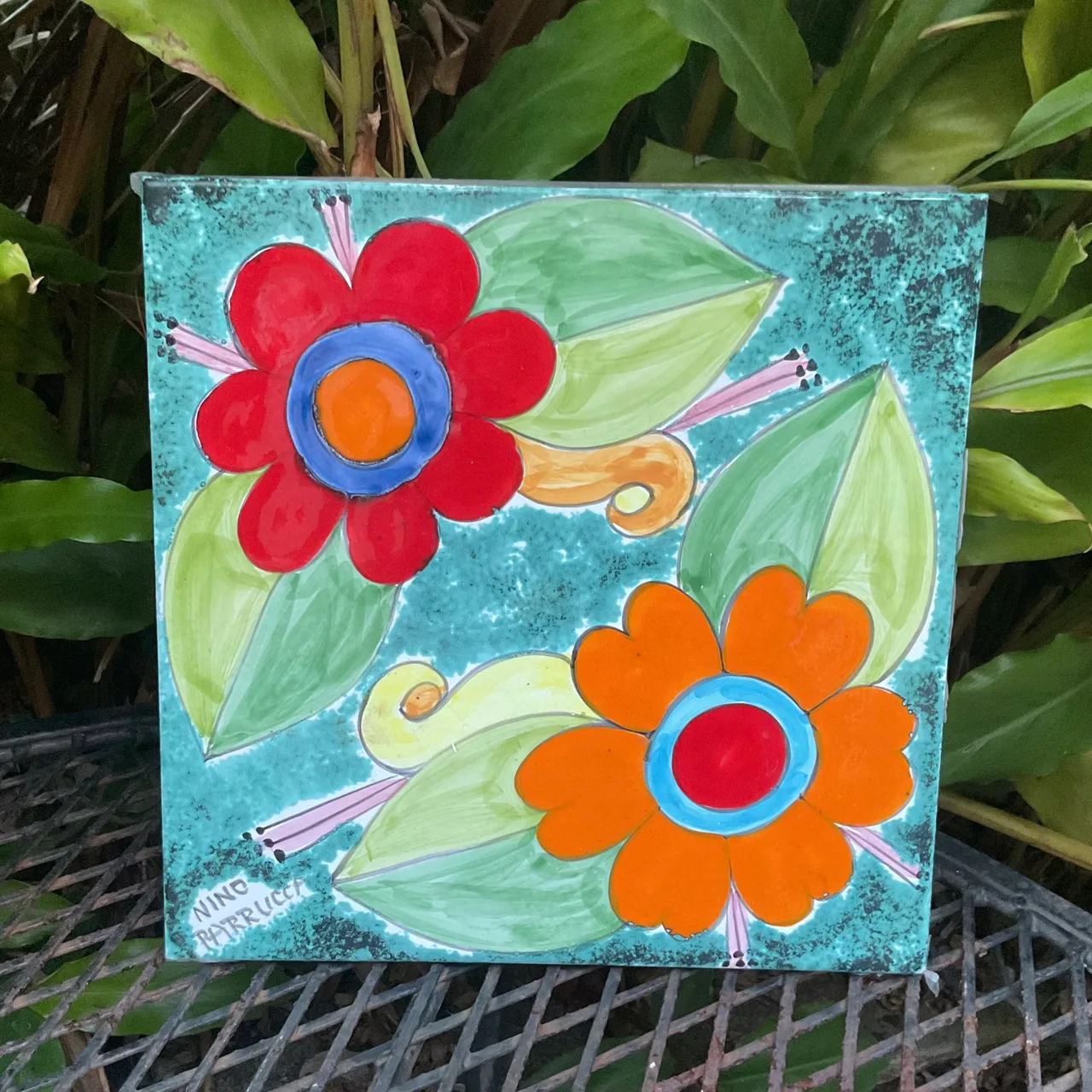 4 DIFFERENT HAND PAINTED CERAMIC TILES BY ITALIAN ARTIST NICO PARUCCI/LIKE NEW — photo 4