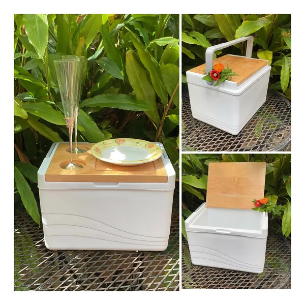 1 X ESKY/11L PICNIC COOLER BOX/WOODEN SERVING LID/CARRY HANDLE/LIKE NEW