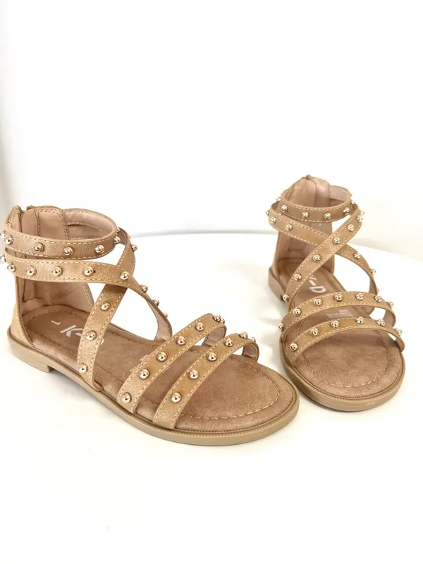 K-D Girls Gold Studded Gladiator Sandals Size 1 – Brand New