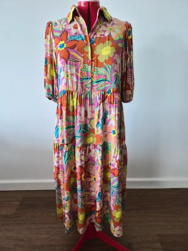 Abel the Label Retro Summer Floral Tiered 3/4 Dress – Size S