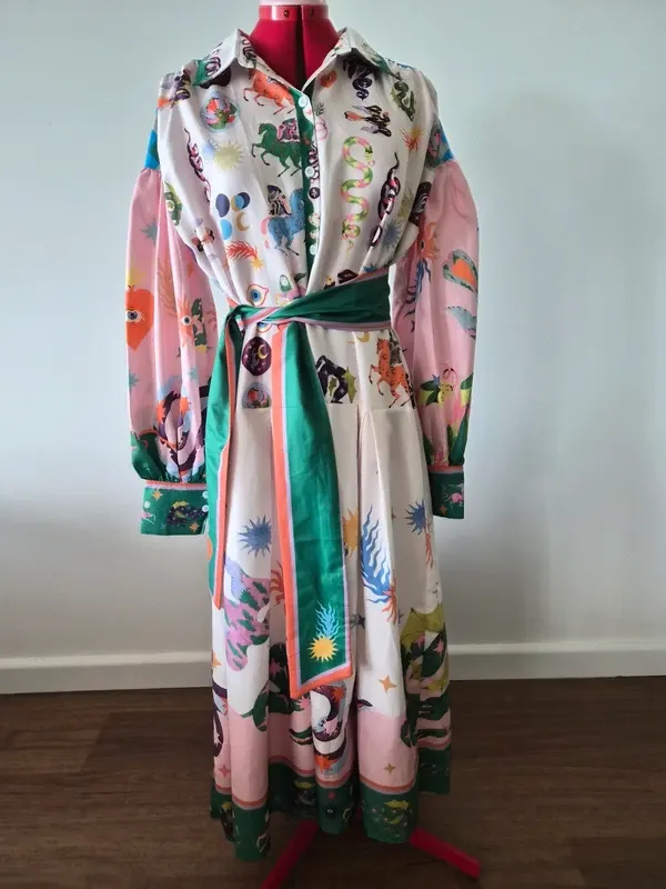 Maximalist Celestial Fantasy Print Maxi Shirt Dress – XL
