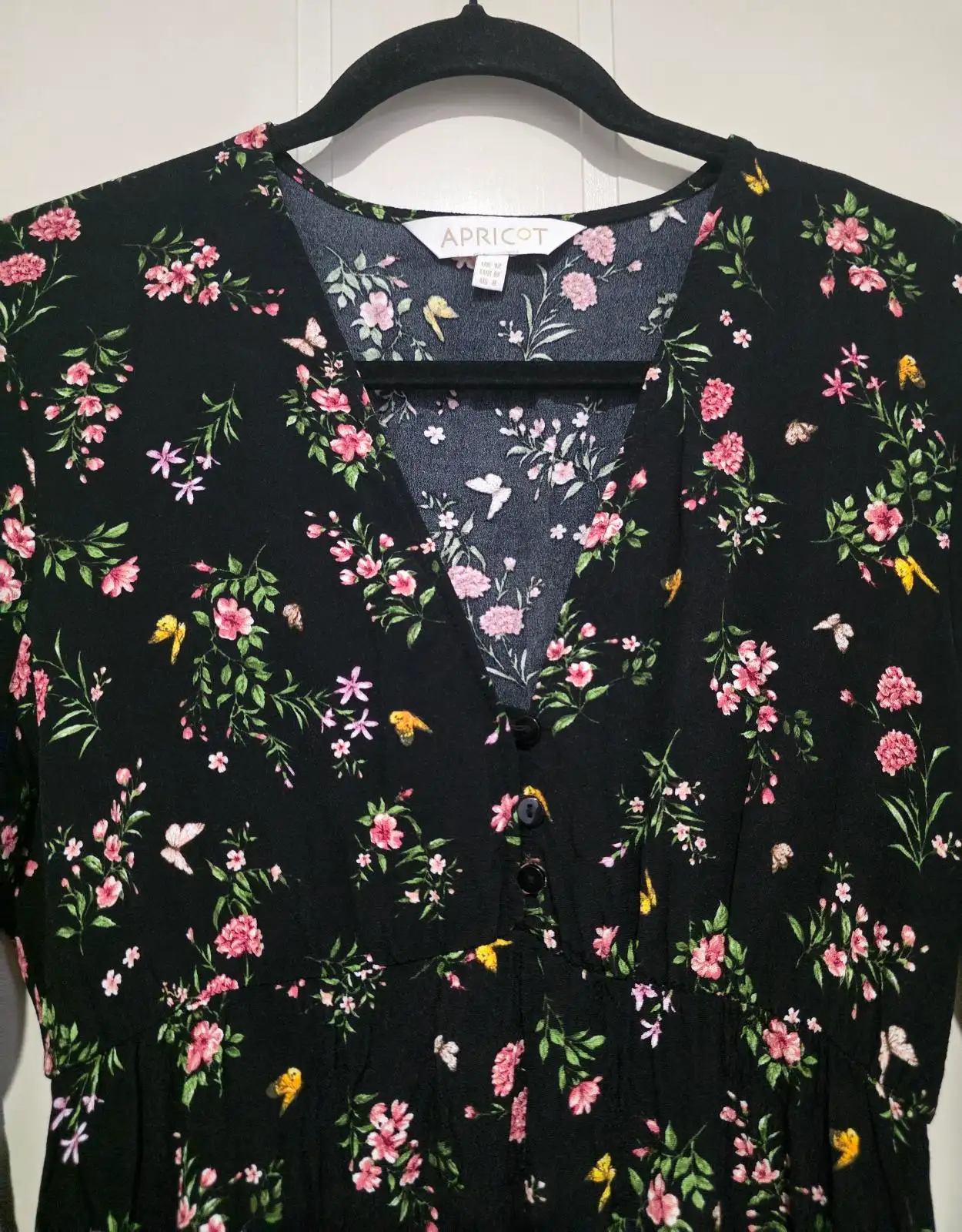 Apricot Black Floral Smock Mini Dress - Size UK 12 – photo 2