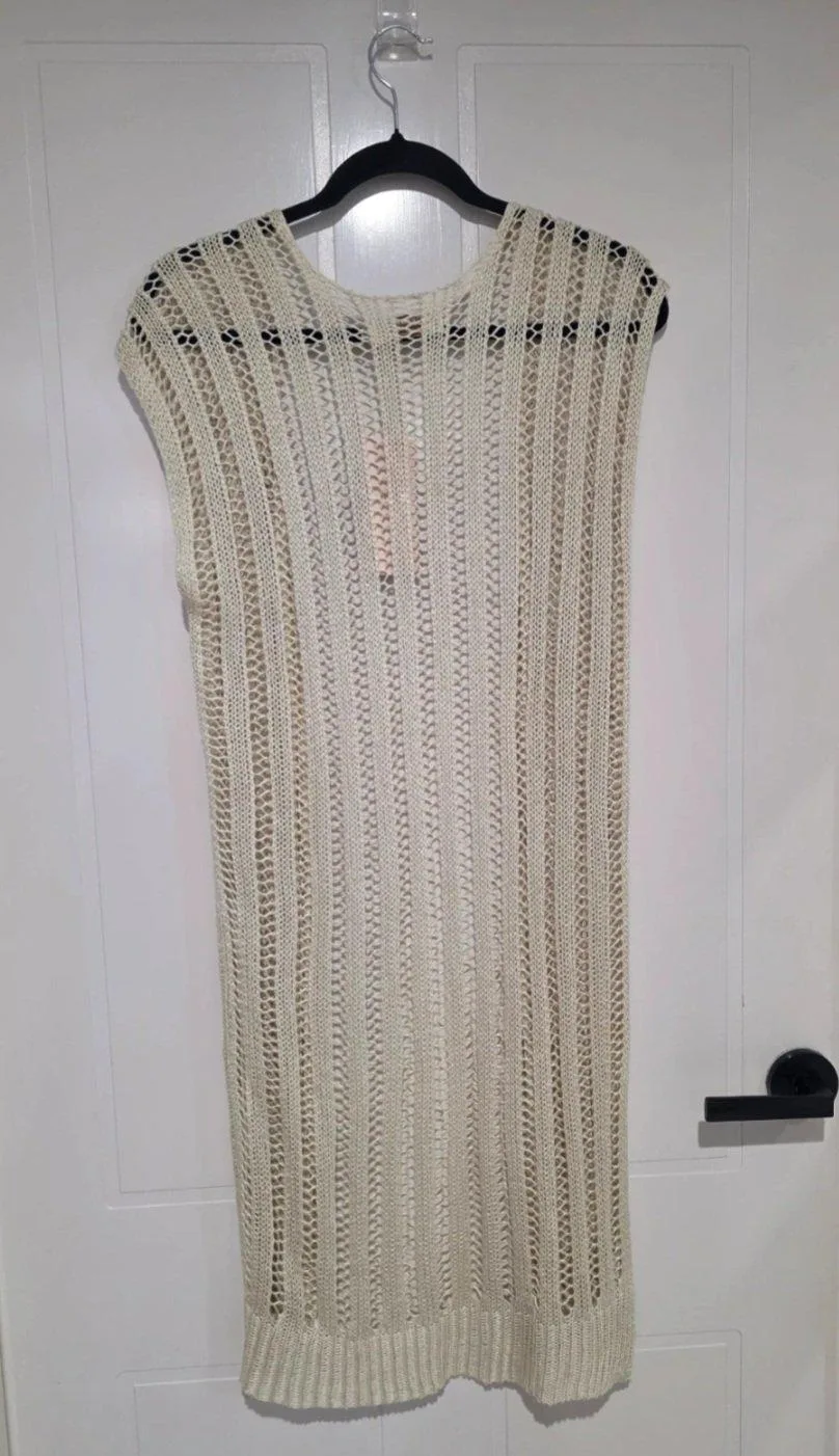 Cream Miskana crochet knit long vest cardigan - size S/M — photo 7