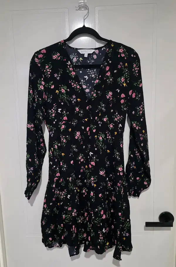 Apricot Black Floral Smock Mini Dress - Size UK 12