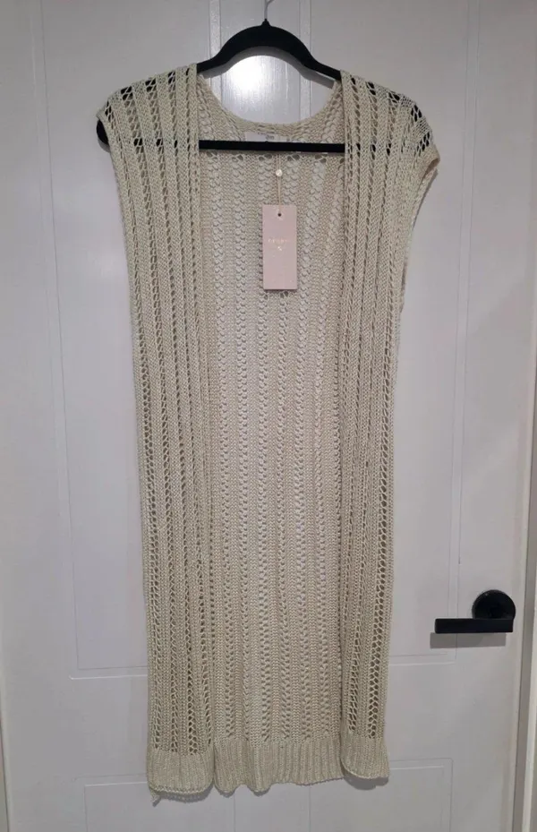 Cream Miskana crochet knit long vest cardigan - size S/M