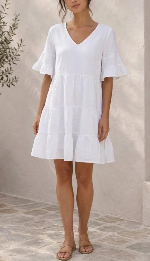 Suzanne Grae Linen Blend Tiered Dress - Size 10