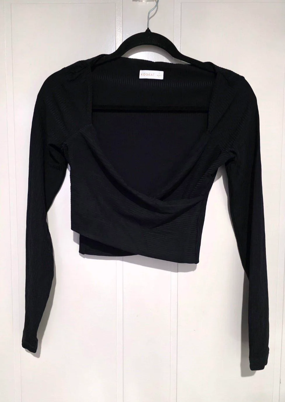 Kookai Black Long Sleeve Crossover Crop Top - Size 1 — photo 2