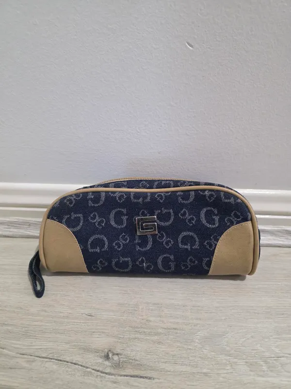 Vintage Guess Jeans Denim Monogram Cosmetic Pouch 20cm