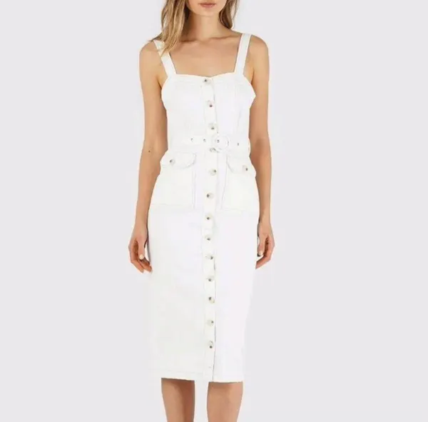 Amelius White Denim Midi Dress - Size 10