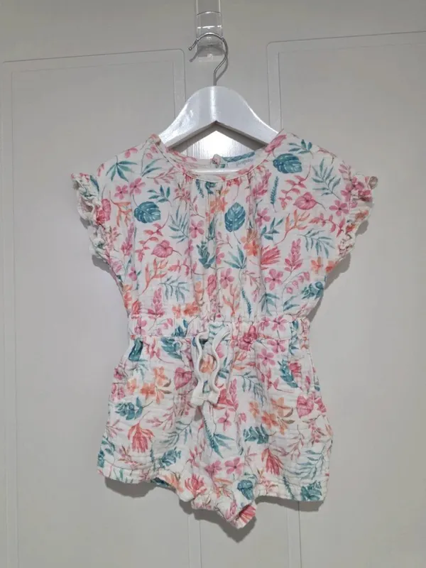 Purebaby Organic Cotton Floral Playsuit Jumpsuit - Size 1 (12-18 Months)