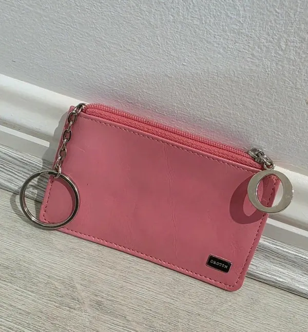 Oroton pink leather coin purse card holder pouch
